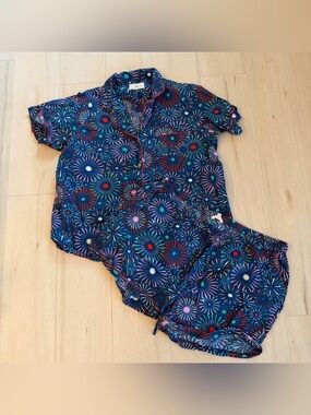 Printfresh Navy Firework-Print Short Pajama Set